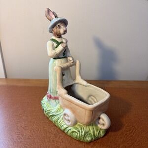 Vtg Cracker Barrel Easter Mother Bunny Pushing Carriage 9" Tall EUC